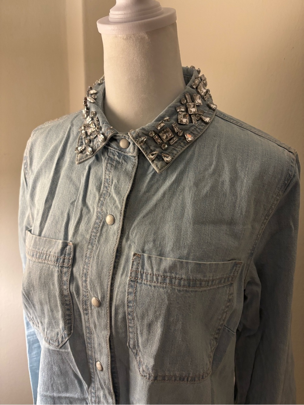 Light Blue Embellished Women’s Jeans Jacket - XS